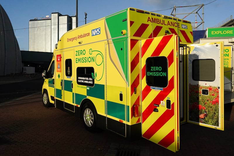 A hydrogen-powered, zero-emission ambulance is displayed in Glasgow. Getty Images