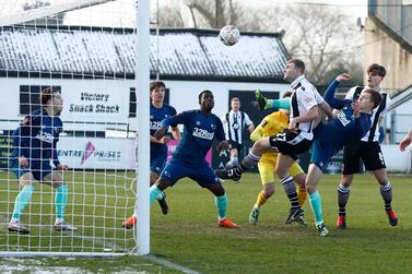 Chorley's Connor Hall scores their first goal against Derby County. Reuters