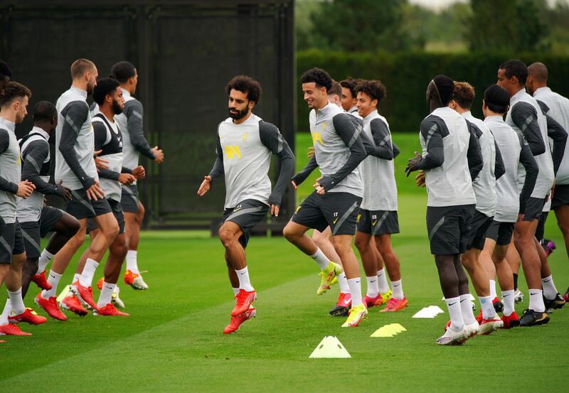 Liverpool's Mohamed Salah during training. PA