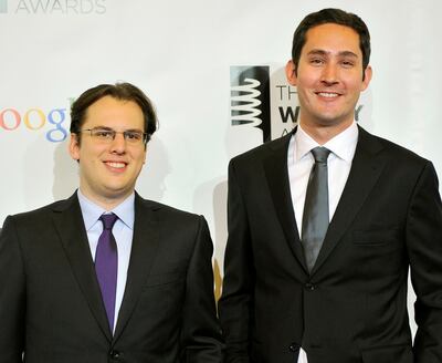 FILE PHOTO: Instagram founders Mike Krieger (L) and Kevin Systrom attend the 16th annual Webby Awards in New York May, 21 2012. REUTERS/Stephen Chernin/File Photo