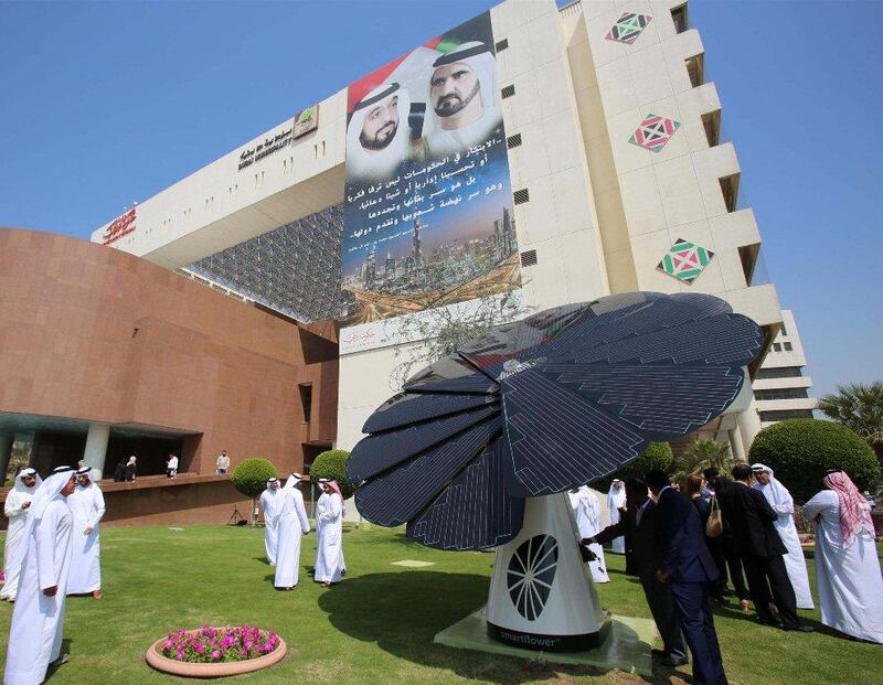  A flower-shaped solar panel that can reorient itself to face sunlight has been announced by Dubai Municipality. Courtesy Dubai Municipality