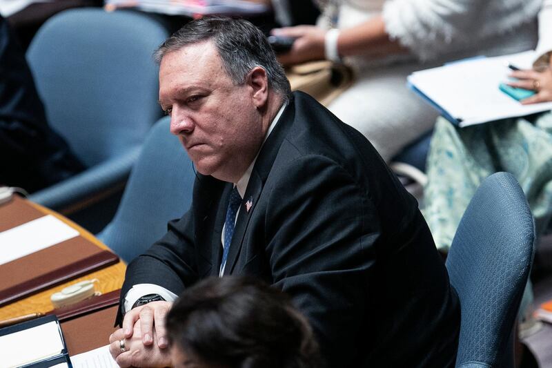 Mike Pompeo, U.S. secretary of state, listens during a United Nations Security Council briefing in New York, U.S., on Thursday, Sept. 27, 2018. Pompeo met North Korea's foreign minister in New York Wednesday and agreed to travel to Pyongyang next month as the two sides continue to prepare for a second summit between President Donald Trump and Chairman Kim Jong Un. Photographer: Jeenah Moon/Bloomberg
