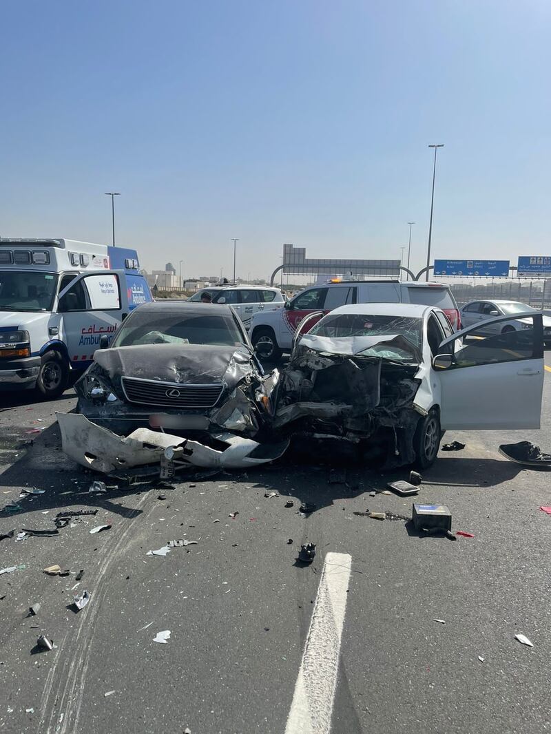 Several vehicles crashed into one another on Sheikh Mohamed bin Zayed Road on January 29, 2020, as drivers failed to keep a safe distance. Photo: Dubai Police
