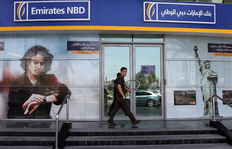 Emirates NBD is expected to report a Dh924 million profit in the third quarter. Sammy Dallal / The National