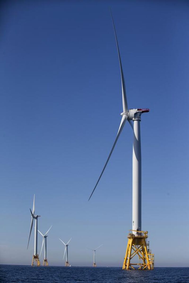 The farm's five 6-megawatt wind turbines. Scott Eisen / Getty / AFP
