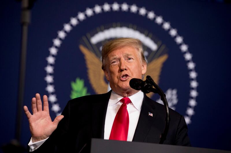 In this Dec. 7, 2018 photo, President Donald Trump speaks the 2018 Project Safe Neighborhoods National Conference in Kansas City, Mo.  Trumpâ€™s growing legal peril has unnerved Republicans who believe the turmoil has left the president increasingly vulnerable as he gears up for what is sure to be a nasty fight for re-election.  (AP Photo/Andrew Harnik)