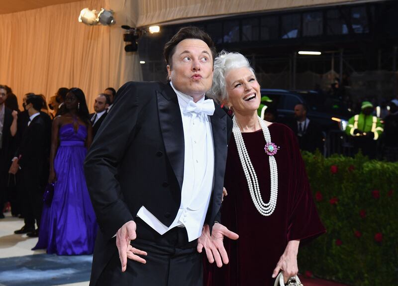 Mr Musk and his mother Maye Musk arrive at the Met Gala in May. AFP