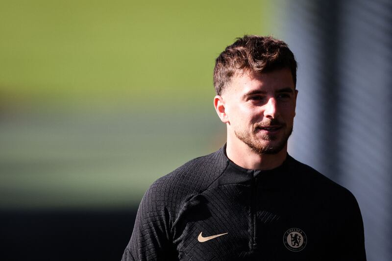 Chelsea's Mason Mount arrives at training. AFP