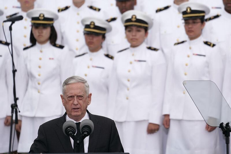 US Secretary of Defence Jim Mattis speaks during a ceremony at the National 9/11 Pentagon Memorial. AFP