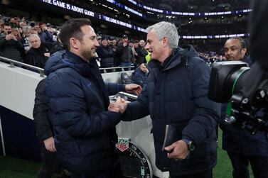 Frank Lampard, left, takes his Chelsea side to North London to face Jose Mourinho, right, and Tottenham in the League Cup fourth round on Tuesday. Getty Images