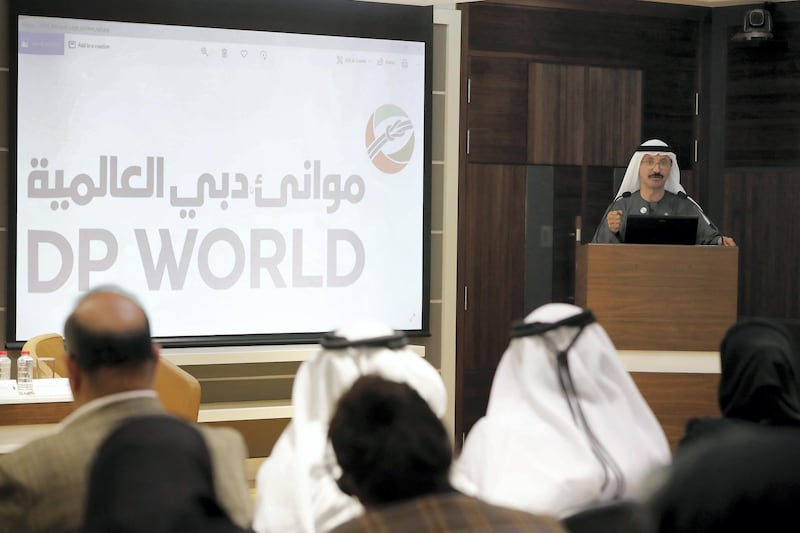 DUBAI , UNITED ARAB EMIRATES , February 03 – 2019 :- Sultan Ahmed bin Sulayem, Group Chairman and CEO of DP World during the press conference held at Dubai Press Club Convention Tower at Dubai World Trade Centre in Dubai. ( Pawan Singh / The National ) For Business. Story by Sarah