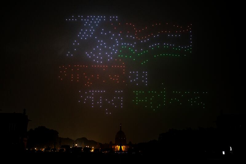 Drones spell out '75th Anniversary of Indian Independence' during an aerial show. AP