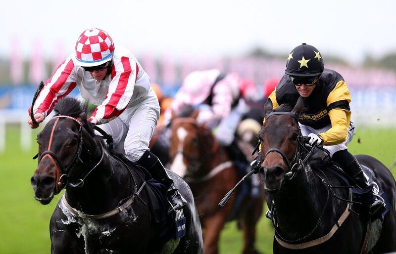 Slade Power, left, won the British Champions Sprint Stakes on Saturday. Charlie Crowhurst / Getty Images for Ascot Racecourse