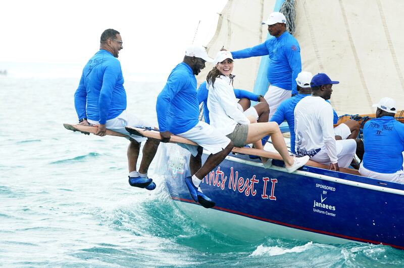 Kate onboard a boat from the Bahamas Platinum Jubilee Sailing Regatta at Montagu Bay.