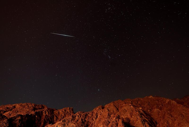 Ras al Khaimah, United Arab Emirates - December 13, 2020: News. The Geminid meteor shower at an event put on by the Dubai Astronomy Group at Wadi Shawkah in Ras al Khaimah. Sunday, December 13th, 2020 in Ras al Khaimah. Chris Whiteoak / The National