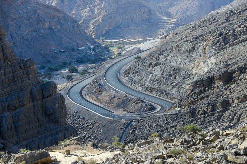 The main road that twists up and down Jebel Jais. Victor Besa / The National