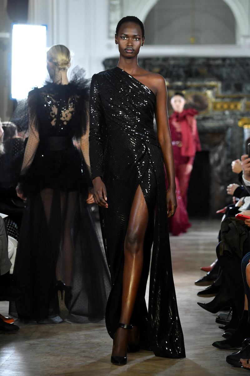 A look from Elie Saab's autumn / winter 2019 women's ready-to-wear show during Paris Fashion Week. Getty Images