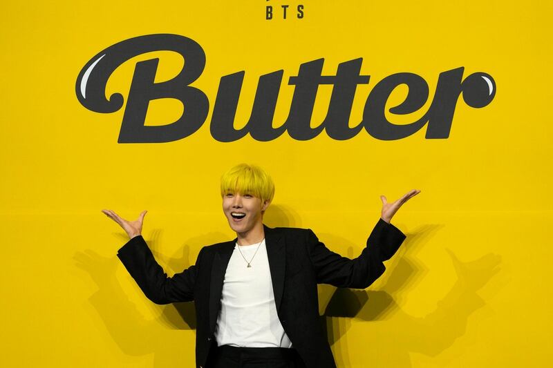 J-Hope,  a member of K-pop boy band BTS, at the launch of new digital single album 'Butter' in Seoul, South Korea, May 21, 2021. Reuters