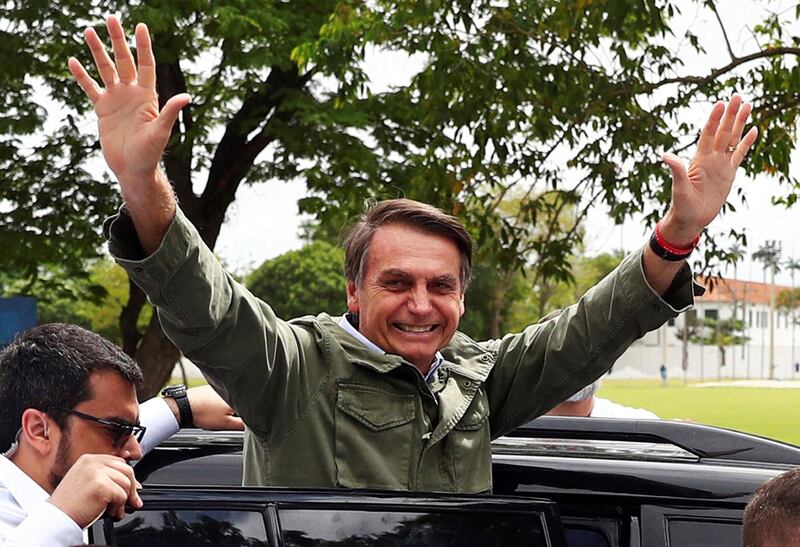 Jair Bolsonaro gestures in Rio de Janeiro. Reuters