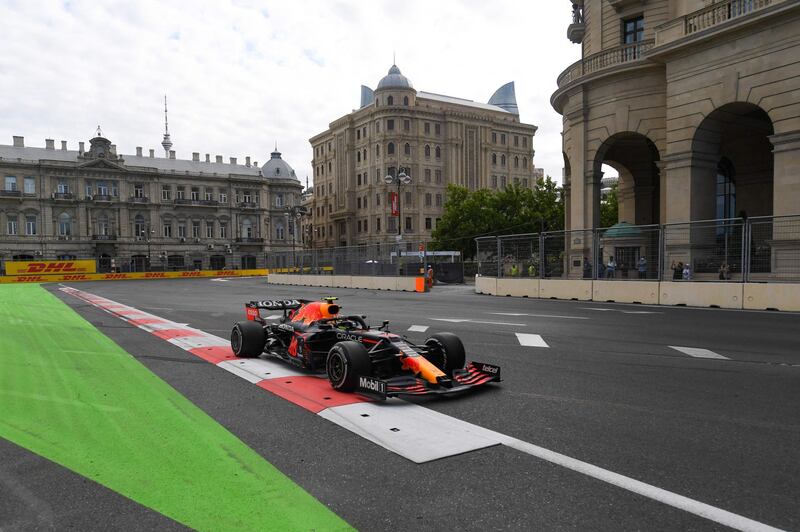 Red Bull's Sergio Perez on the Baku City Circuit. AFP