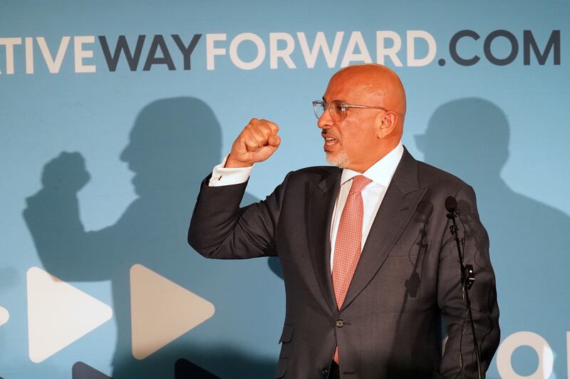 Chancellor of the Exchequer Nadhim Zahawi, one of the candidates who has been knocked out of the race, giving a speech at the Churchill War Rooms. PA