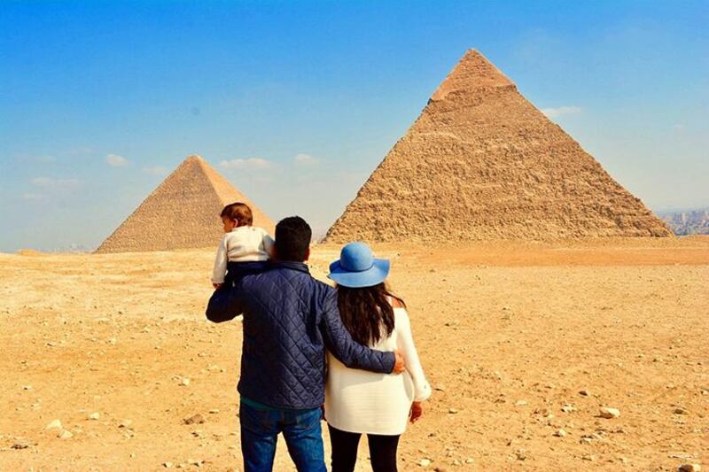 The family visit the Giza Pyramids on Jan 1, 2019. Courtesy Around Egypt in 60 Days