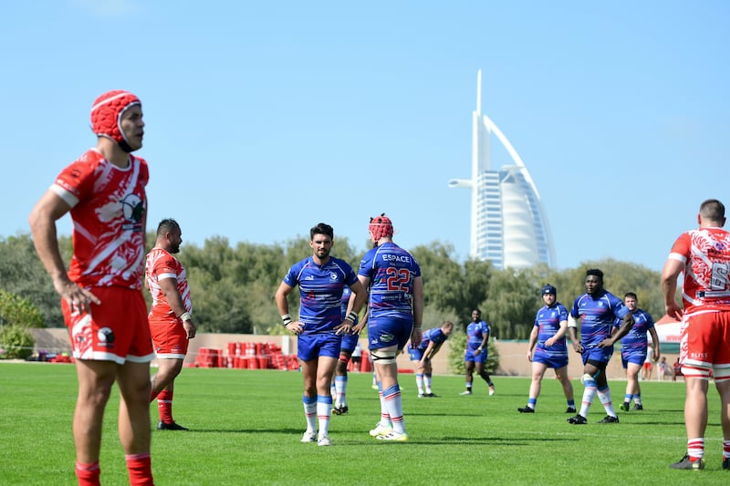 Dubai Tigers take on Jebel Ali Dragons in the West Asia Premiership match at Dubai Police Academy on February 18, 2023. All pictures Khushnum Bhandari / The National 
