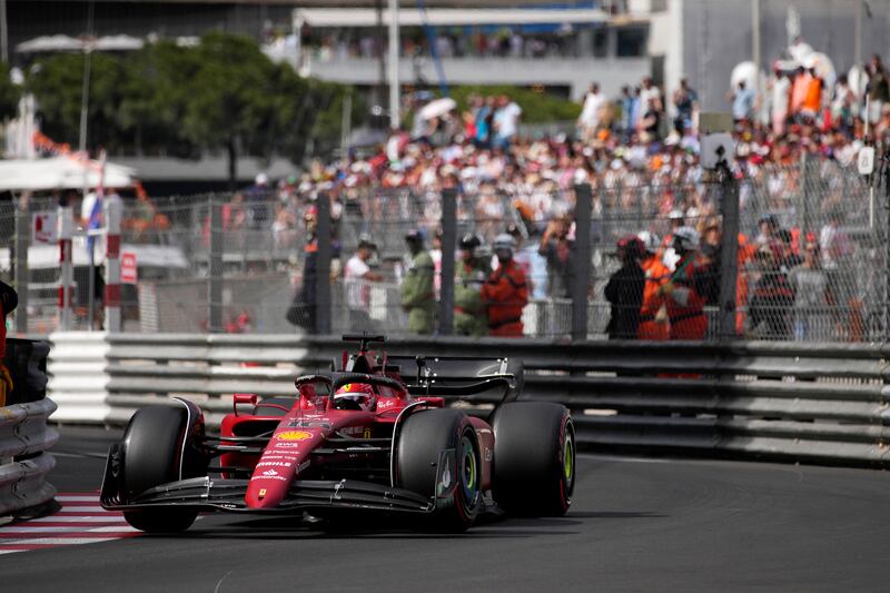 Ferrari's Charles Leclerc on his home track. AP