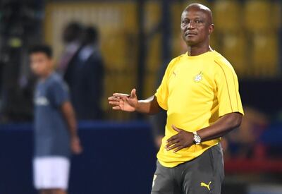 Ghana's coach James Kwesi Appiah reacts during the 2019 Africa Cup of Nations (CAN) Group F football match between Cameroon and Ghana at the Ismailia Stadium on June 29, 2019.  / AFP / OZAN KOSE
