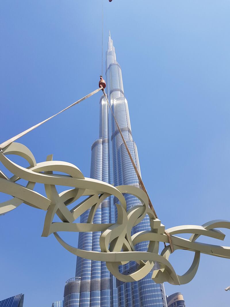 An eL Seed Sculpture has been installed in Downtown Dubai. Photo: Supplied / eL Seed