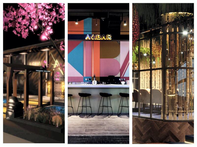 From left to right: Asia Asia, Akiba Dori and Hunter & Barrel are a few of the new restaurants coming to Abu Dhabi's Yas Bay Waterfront. Courtesy Yas Bay