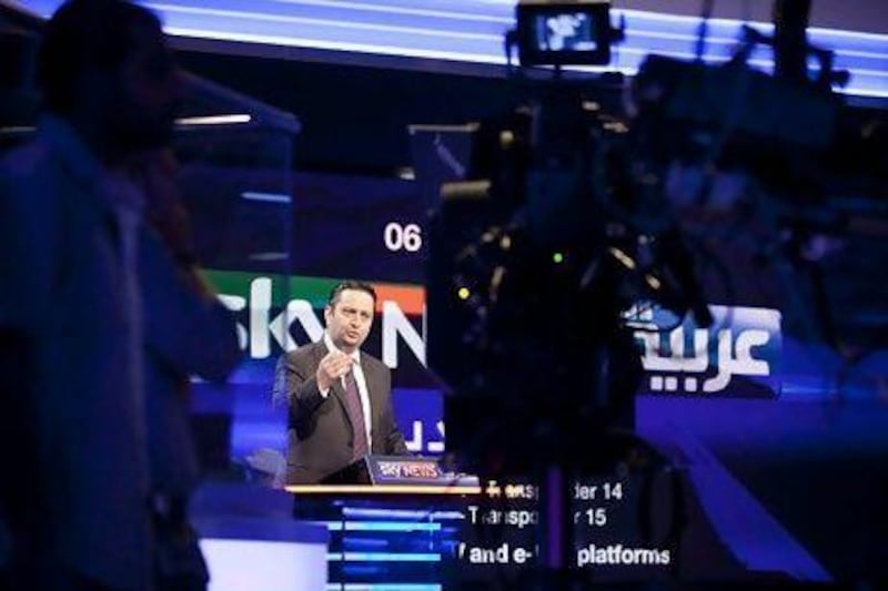 Nart Bouran, the head of Sky News Arabia, speaks to the press before fielding questions. Lee Hoagland / The National