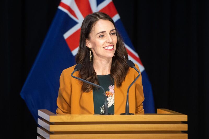 Jacinda Adern, New Zealand's prime minister, reacts during a news conference at Parliament in Wellington, New Zealand, on Monday, June 8, 2020. New Zealand will remove social distancing requirements after reporting zero active cases of Covid-19, indicating it has achieved its aim of eliminating the virus. Photographer: Mark Coote/Bloomberg