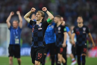 SOCHI, RUSSIA - JULY 07:  Luka Modric of Croatia celebrates following their sides victory during the 2018 FIFA World Cup Russia Quarter Final match between Russia and Croatia at Fisht Stadium on July 7, 2018 in Sochi, Russia.  (Photo by Shaun Botterill/Getty Images)