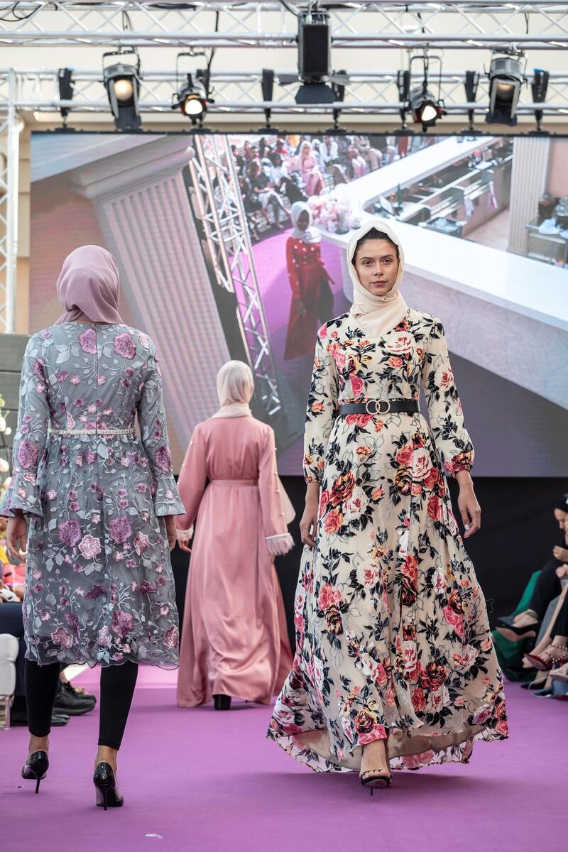 DUBAI, UNITED ARAB EMIRATES. 07 MARCH 2019. Dubai Modest Fashion Week Day 1 at the Emerald Palace Kempinski. Niswa Fashion, USA. (Photo: Antonie Robertson/The National) Journalist: Hafsa Lodi. Section: National.