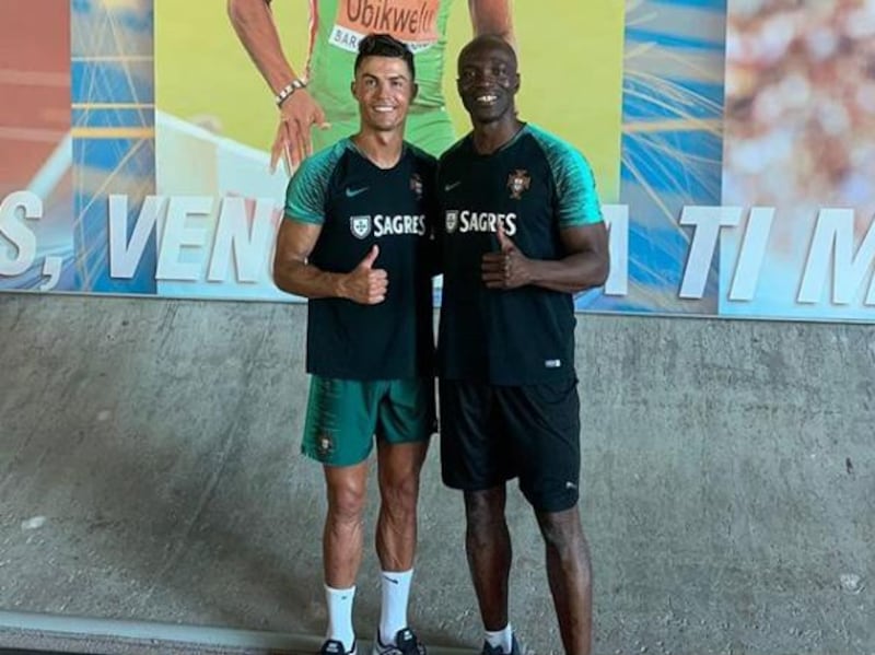 Cristiano Ronaldo gives thumbs up with sprinter Francis Obikwelu. Courtesy Instagram / Francis Obikwelu