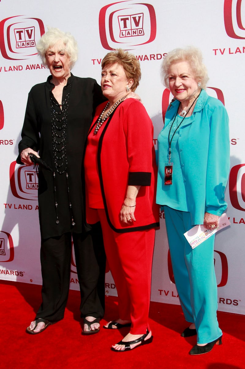 'Golden Girls' stars Bea Arthur, Rue McClanahan and Betty White, in a turquoise three-piece set, attend the TV Land Awards at Barker Hanger on June 8, 2008, in Santa Monica. EPA