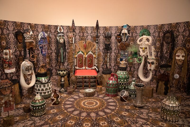 Traditional artwork inside Angola's pavilion. Photo: Expo 2020 Dubai