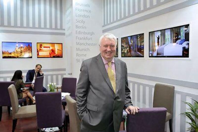 Richard Power of Rocco Forte Hotels at their stand at the Arabian Travel Market 2013 on May 6 in Dubai. Charles Crowell for The National