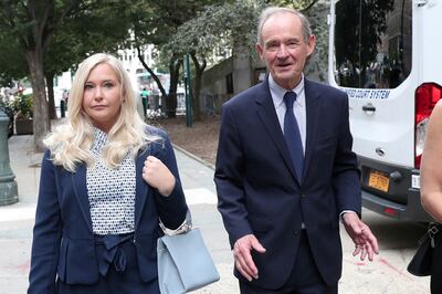 Virginia Giuffre with her lawyer for a hearing in the criminal case against Jeffrey Epstein in 2019. Reuters