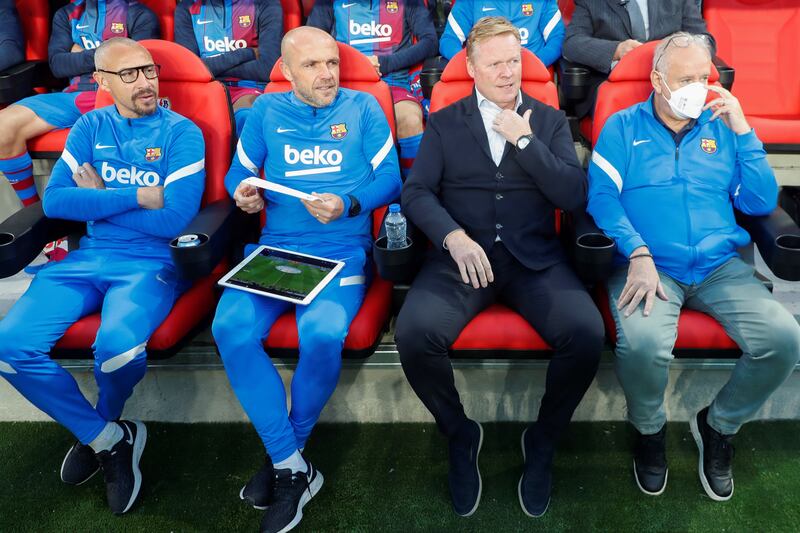 Ronald Koeman and his staff members before the La Liga match. EPA