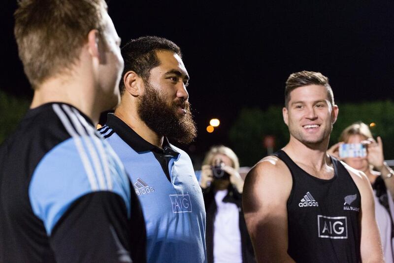 The All Blacks sevens squad during Tuesday night's training session. Duncan Chard for The National