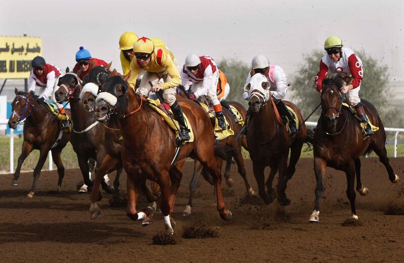 DUBAI. 26th February  2010. JEBEL ALI RACING. Terrific Challenge ridden by Richard Mullen (yellow & red cap) comes home to win the Jebel Ali Sprint Prep at the Jebel Ali  Racecourse  yesterday(fri)   Stephen Lock   /  The National  FOR SPORT  