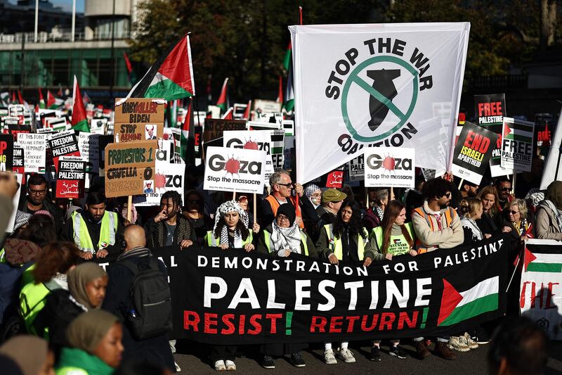 Protesters gather for the 'National March For Palestine' in central London. AFP