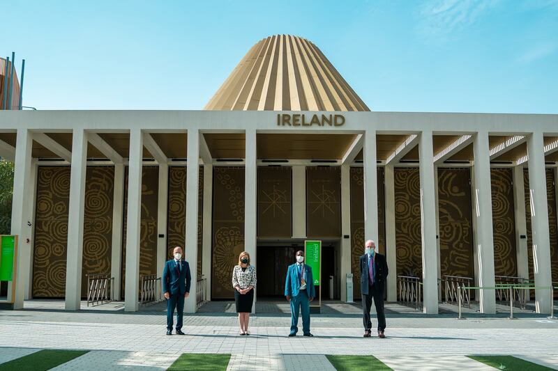 Ireland hosted a meeting with Kenya at Expo 2020 to mark the roles both countries played in working on and finalising the UN's Sustainable Development Goals. Frome left: Pat Hennessy, Ireland Expo 2020 commissioner general, Sonja Hyland, of the Department of Foreign Affairs Ireland, Charles Tumbo, Kenya pavilion director and David Donoghue, who co-chaired the SDGs negotiations in 2015. Photo: Ireland Expo Pavilion