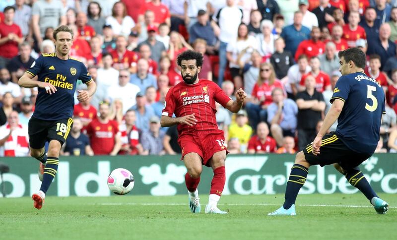 Salah finds the net for Liverpool's third. Reuters