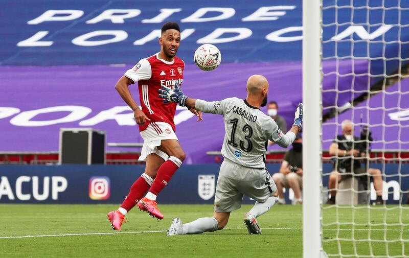 Pierre-Emerick Aubameyang chips home Arsenal's - and his - second goal in their FA Cup final win over Chelsea at Wembley Stadium in London on Saturday, August 1. Reuters