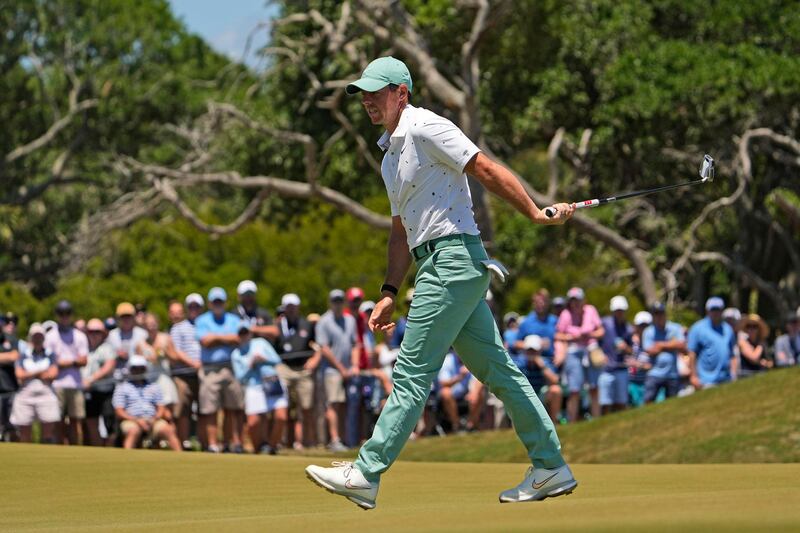 Northern Irishman Rory McIlroy misses a birdie putt on the ninth hole. AP