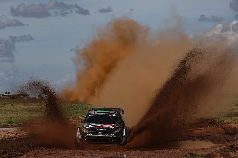 Elfyn Evans and Scott Martin of Britain compete during day one of the FIA World Rally Championship in Nairobi, Kenya. Getty Images