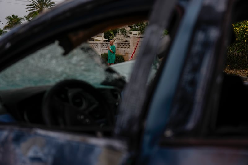 A car in Ashkelon damaged by a rocket fired by Palestinian militants. AP